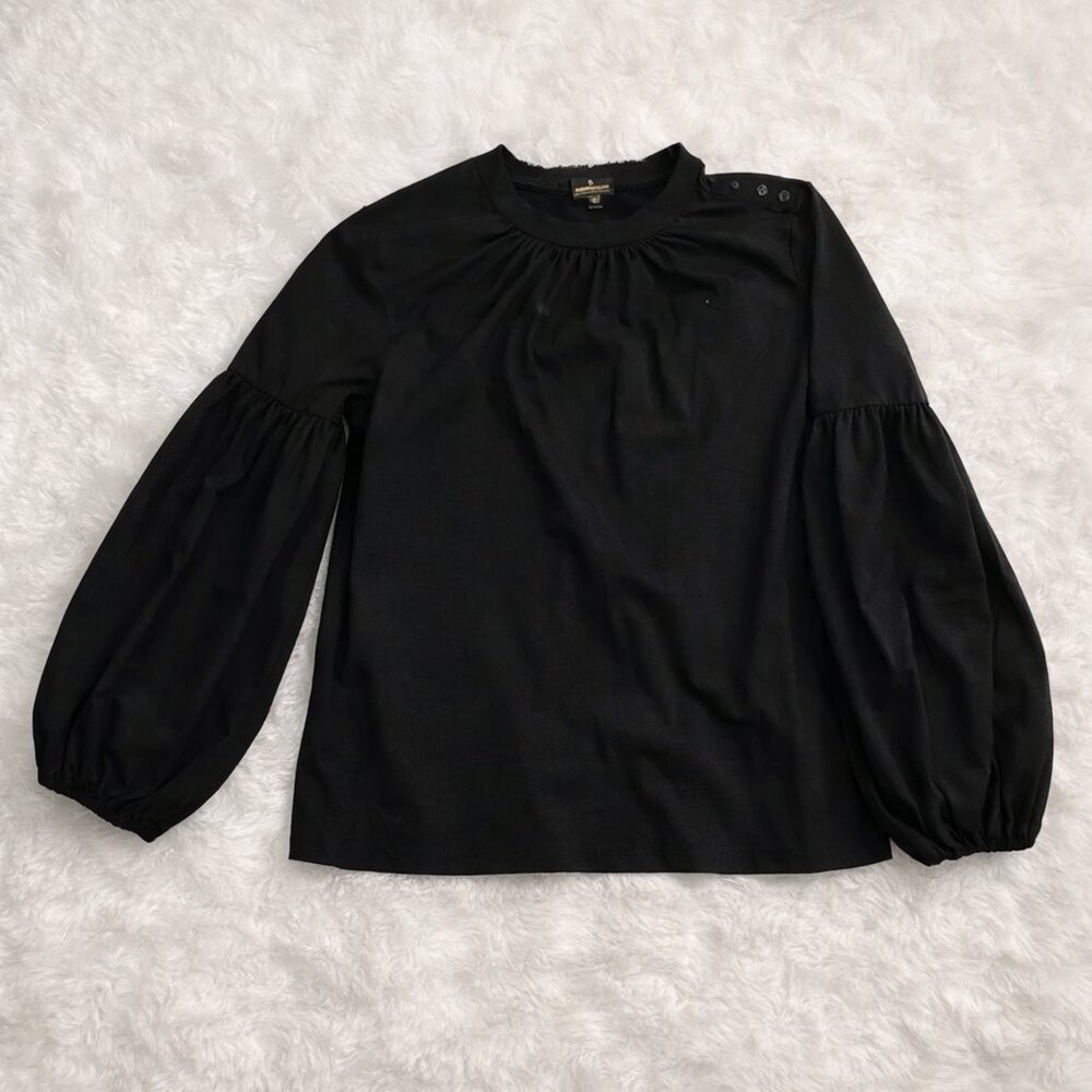 Worthington Women's Elegant Black Balloon Sleeve Blouse Size L Button Shoulder